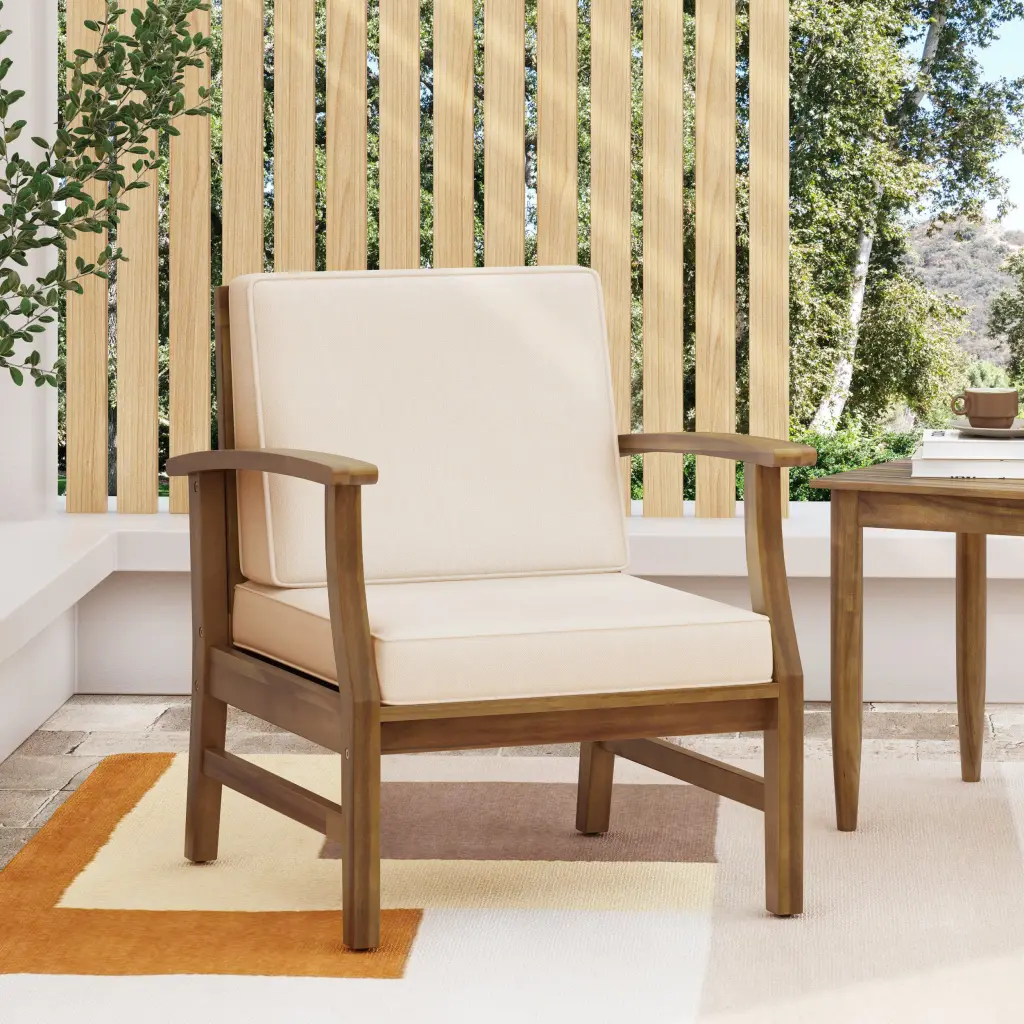 Perla Club Chair Cream Acacia Wood Living Room Accent Chair nh-gardenpara