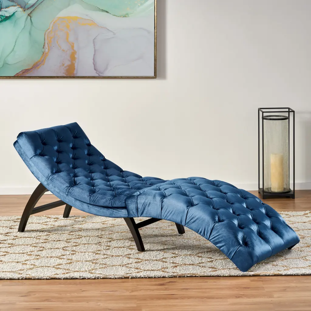 Chaise Lounge Antique Navy Blue Altay Velvet Living Room Accent Chair nh-perfect home
