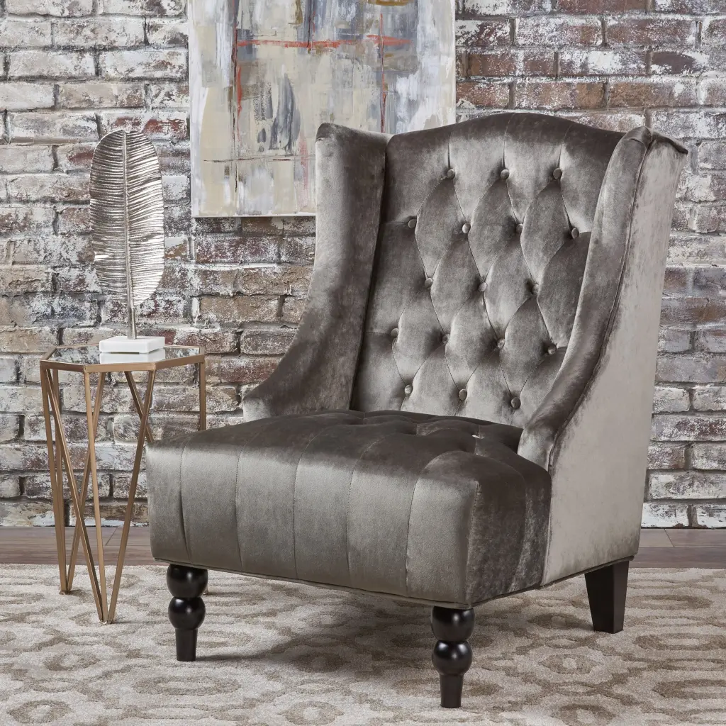 Toddman Hi Back Club Chair Grey Velvet Living Room Comfort nh-purenest