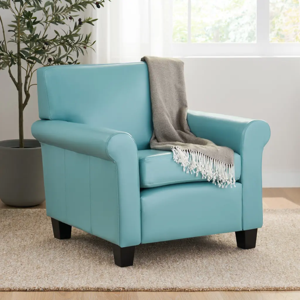 Yonkers Club Chair Teal Blue Leather Accent Chair nh-purenest