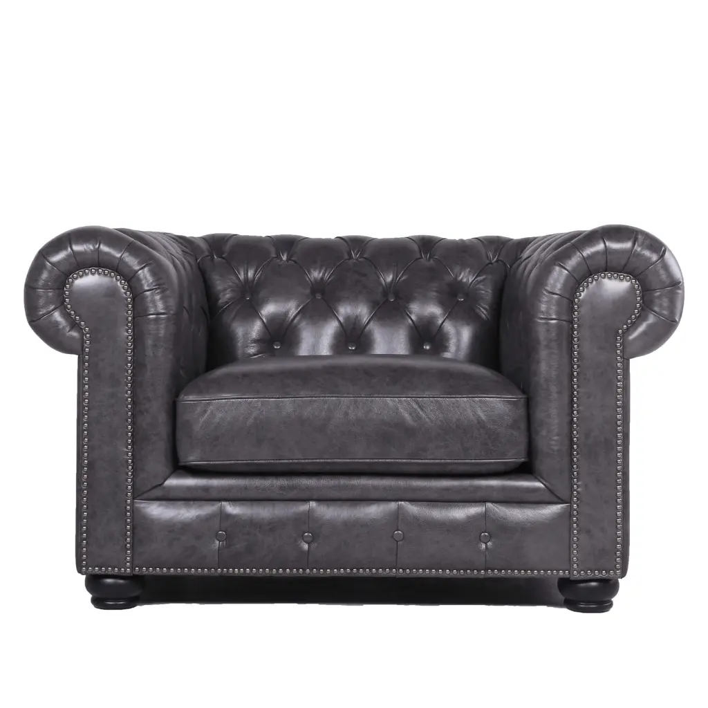 Traditional Tufted Leather Chesterfield Chair Gray Leather Lounge Chair prime leather co.