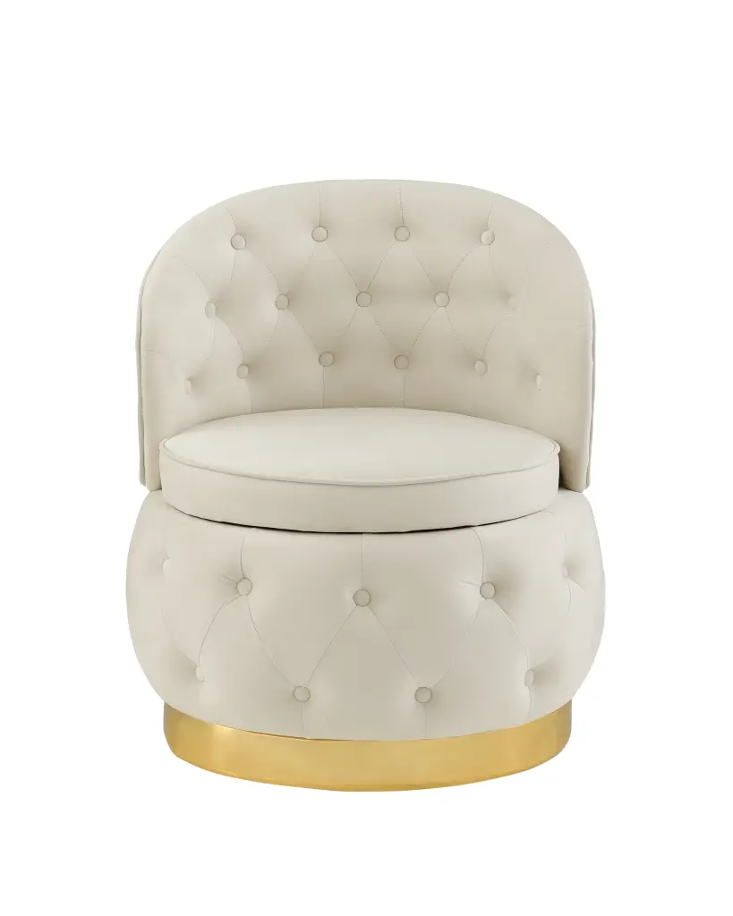 360 Degree Swivel Cuddle Barrel Accent Storage Chairs Beige Velvet relax down