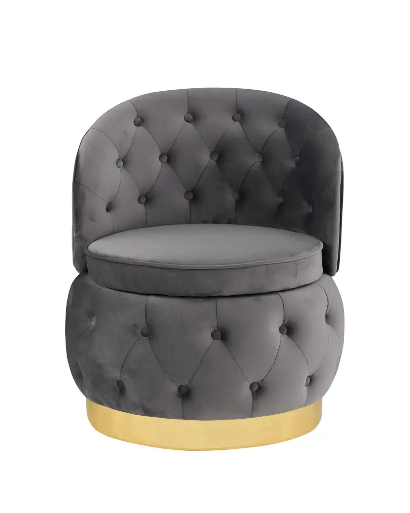 360 Degree Swivel Cuddle Barrel Accent Storage Chairs Gray Velvet Living Room Seating relax down