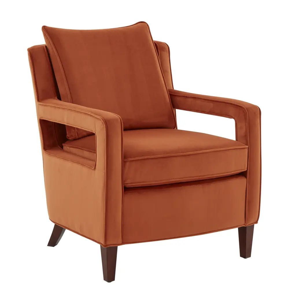 Alina Burnt Orange Velvet Accent Arm Chair - Foam Cushioned ridgecrest home