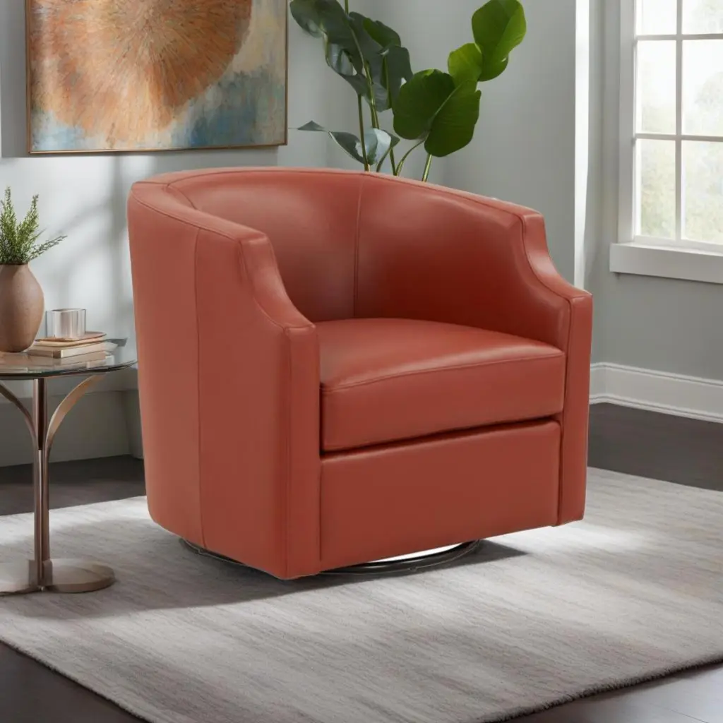 Emmett Caramel Top Grain Leather Swivel Glider Barrel Chair ridgecrest home