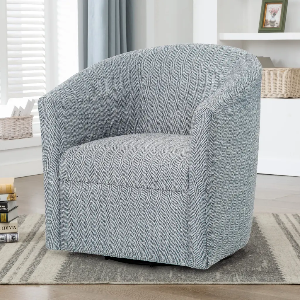 Lainey Indigo Swivel Barrel Chair Blue Modern Transitional Foam Polyester Accent Chair ridgecrest home