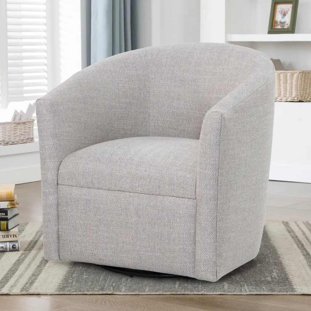 Lainey Sea Oat Swivel Barrel Chair Beige - Modern Transitional Foam Polyester Comfort ridgecrest home