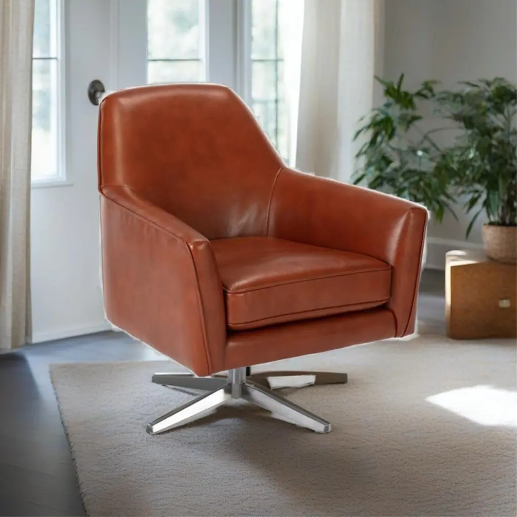 Paulina Caramel Leather Gel Swivel Armchair Caramel Foam Faux Leather Accent Chair ridgecrest home