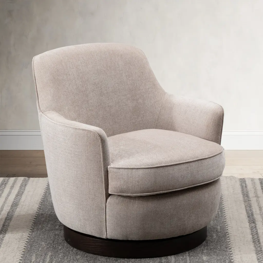 Richfield Oatmeal Wood Base Swivel Chair Natural Foam Polyester Upholstery ridgecrest home