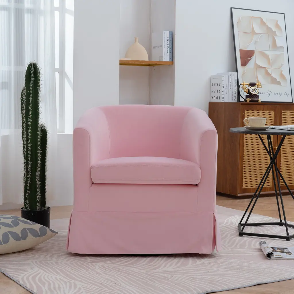 27.36 Inch Wide Pink Polyester Swivel Chair Modern Living Room Accent Chair rnb