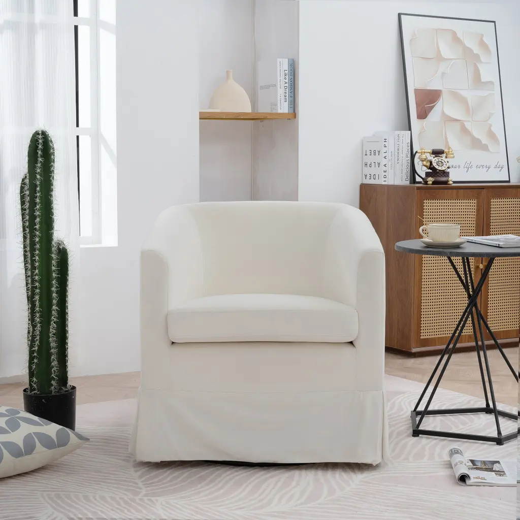 27.36 Inch Wide Swivel Chair White Polyester Modern Accent Chair rnb