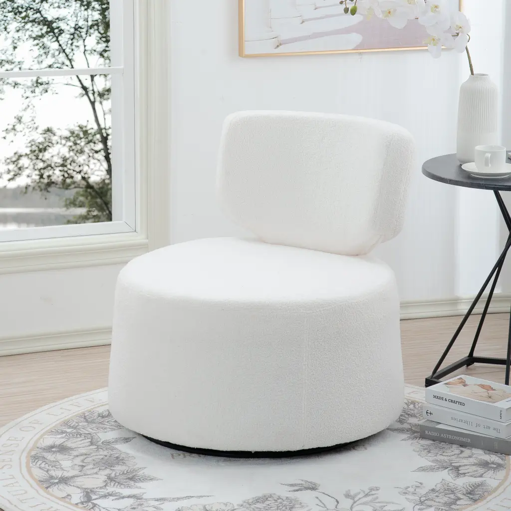 29.13 Inch Wide White Plush Swivel Chair Living Room rnb