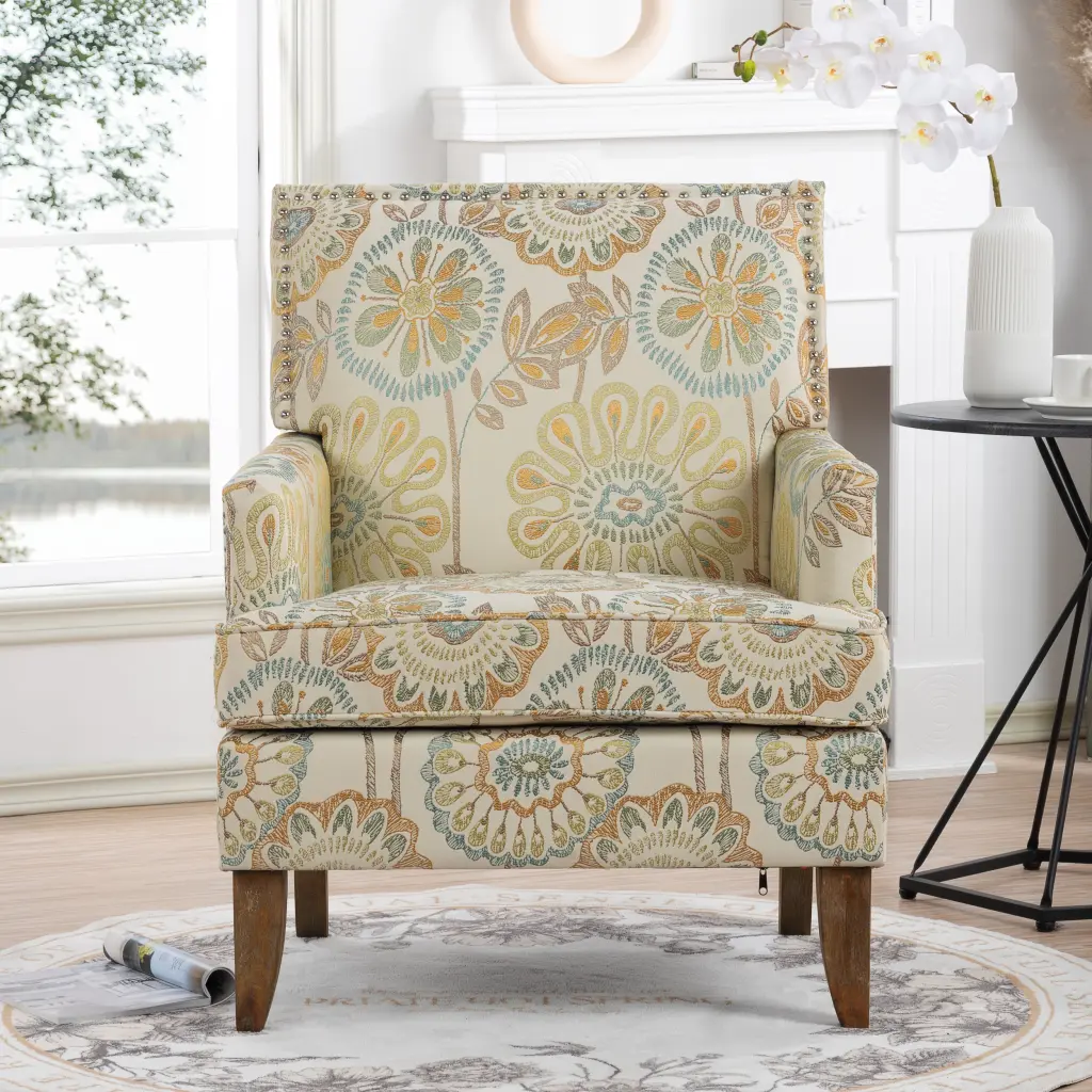 Accent Chairs Living Room Beige Yellow Fabric Comfortable Seating rnb