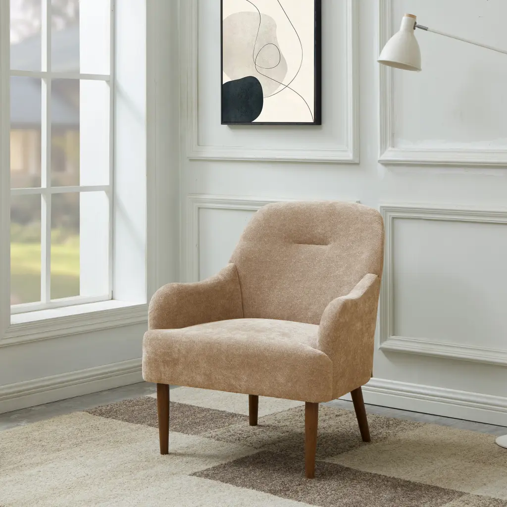 Chenille Armchair Modern Accent Chair Wood Legs Comfortable Desk Chair rnb
