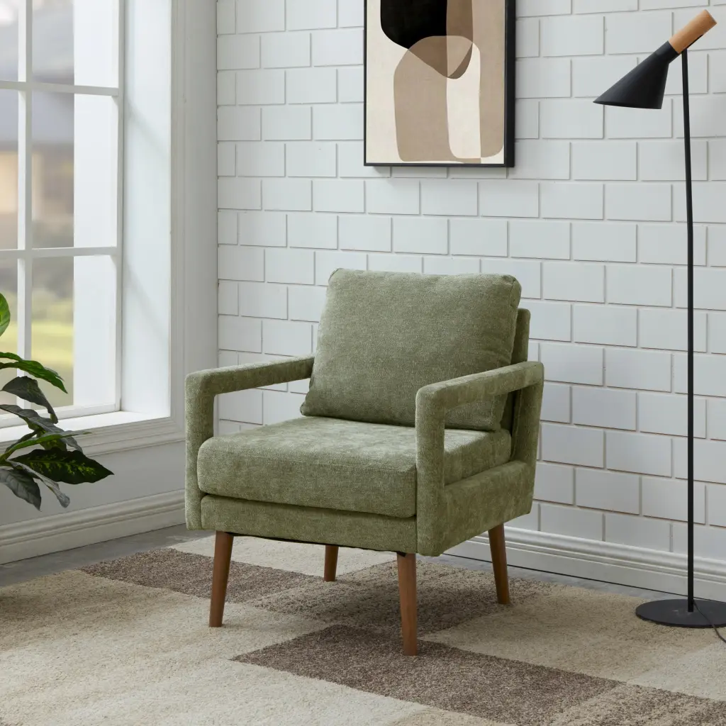 Mid Century Armchair Accent Chair Chenille Armrest Soft Cushion Comfortable Seating rnb