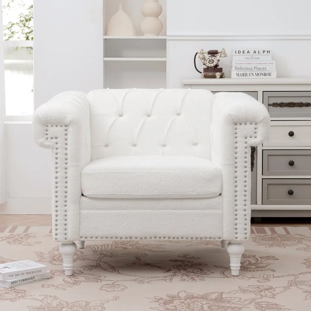 1 Seater Sofa Living Room White Fabric Modern Accent Chair rnb
