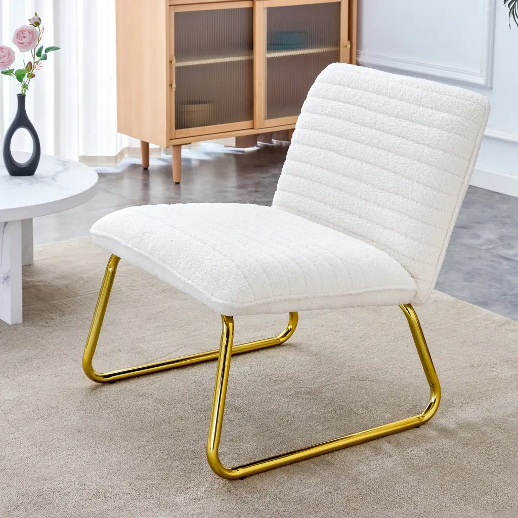 White Minimalist Armless Sofa Chair Plush Cushion And Backrest rnb