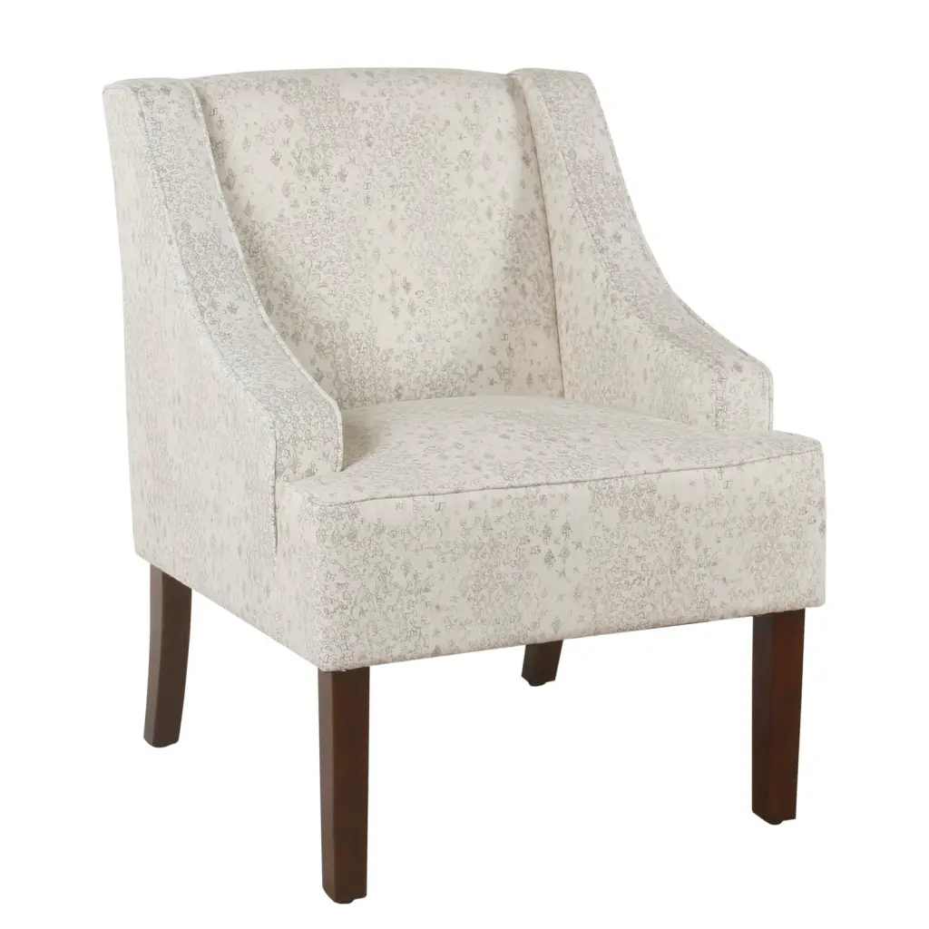 Fabric Upholstered Wooden Accent Chair Swooping Arms White and Blue royal hampton
