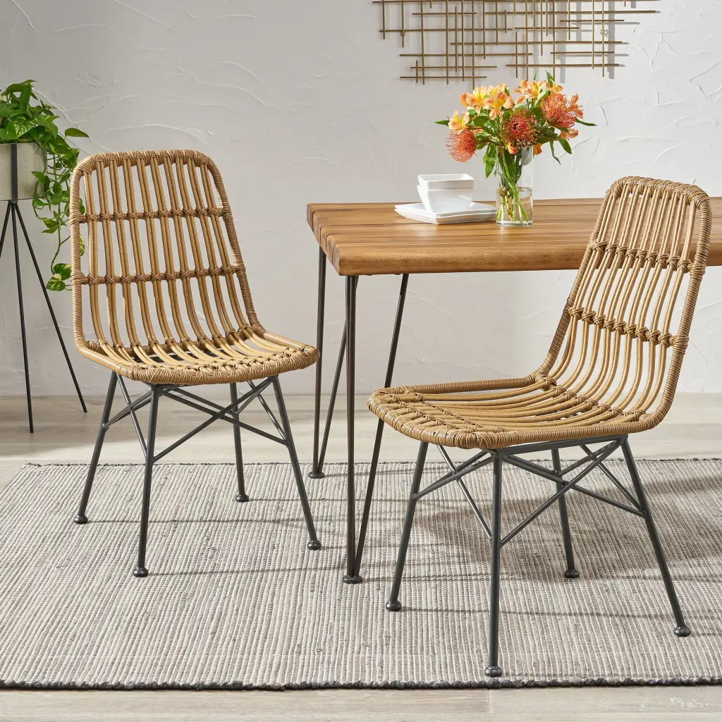 Sawtelle Chair Light Brown Rattan Accent Chair Living Room Patio