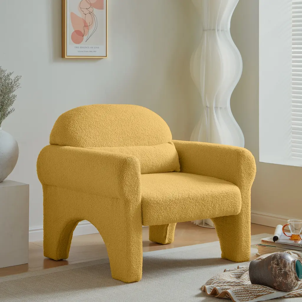 Modern Boucle Accent Chair Lumbar Pillow Living Room Antique Style senge