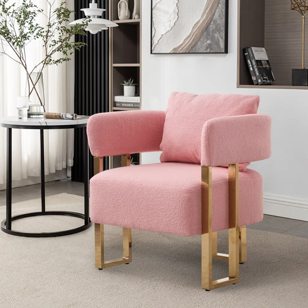 Ts Teddy Velvet Upholstered Metal Foot Sofa Pink Teddy 1 Seat Accent Chair ts furniture