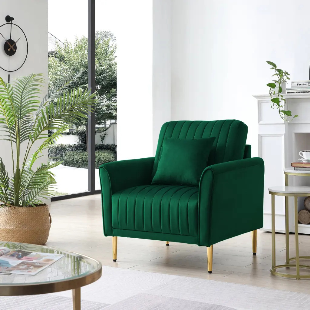 Channel Tufted Green Velvet Accent Chair Living Room ui furniture