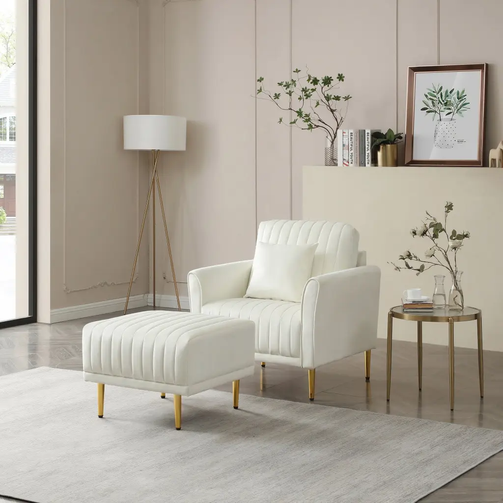 Contemporary Velvet Upholstered Accent Chair And Ottoman Set Deep Seating ui furniture