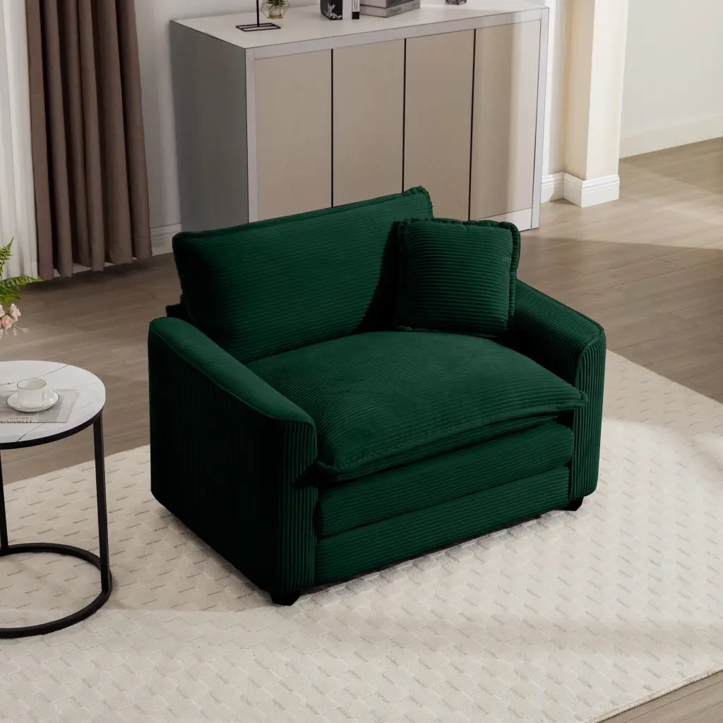 Green Corduroy Fabric Cozy Single Chair Deep Seat Sofa Living Room ui furniture
