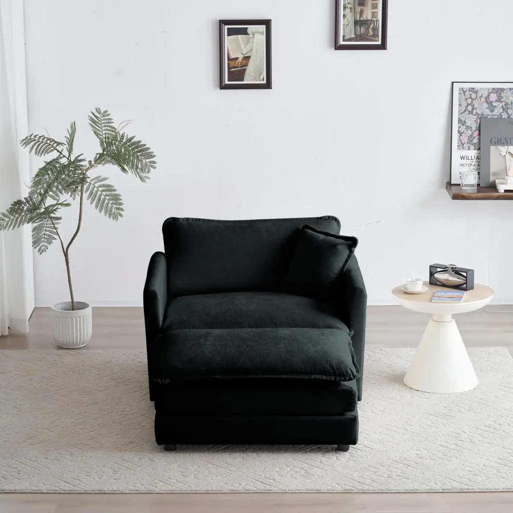 Modern Accent Chair Ottoman Living Room Club Chair Chenille Upholstered Comfortable Seating ui furniture