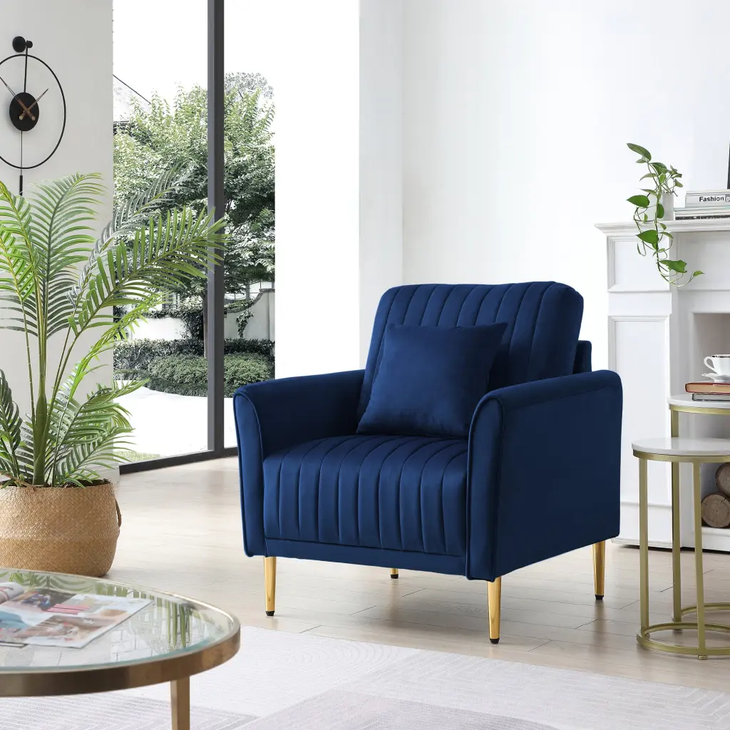 Velvet Accent Chair Round Arm Chair Gold Legs Upholstered Single Seater Living Room ui furniture