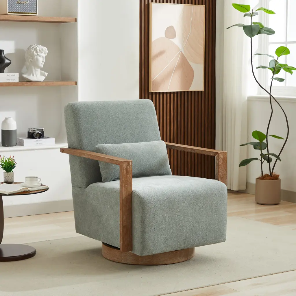 30.3 Inch Swivel Modern Upholstered Accent Chair Solid Wood Armrests w1298