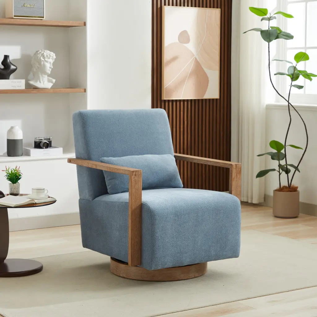 30.3 Inch Swivel Modern Upholstered Accent Chair Solid Wood Armrests w1298