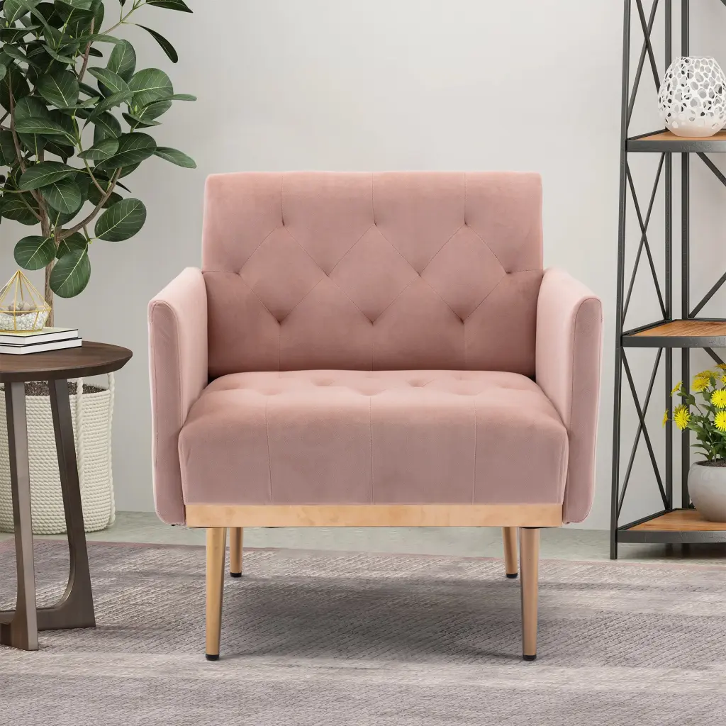 Coolmore Accent Chair Leisure Single Sofa Rose Golden Feet Pink w1539 coolmore