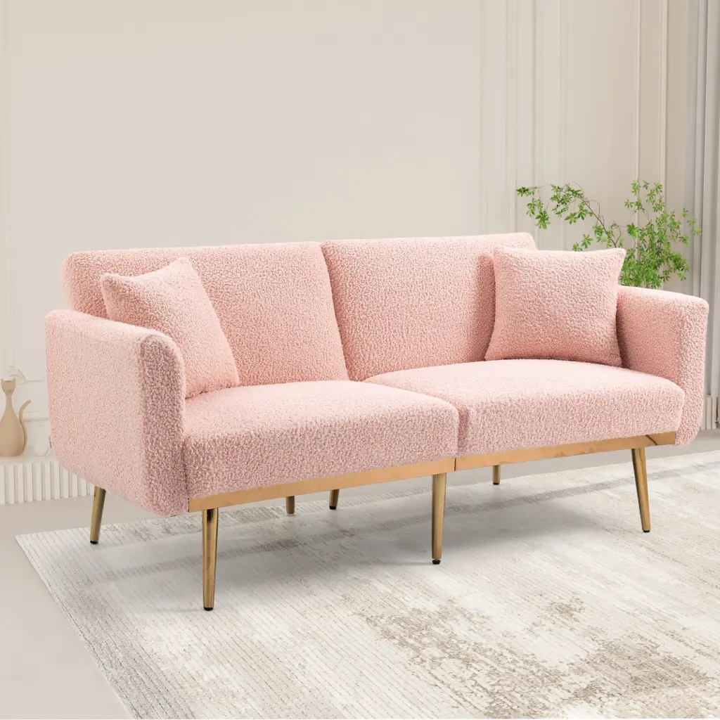 Coolmore Velvet Accent Sofa Metal Feet Pink Teddy Fabric w1539 coolmore