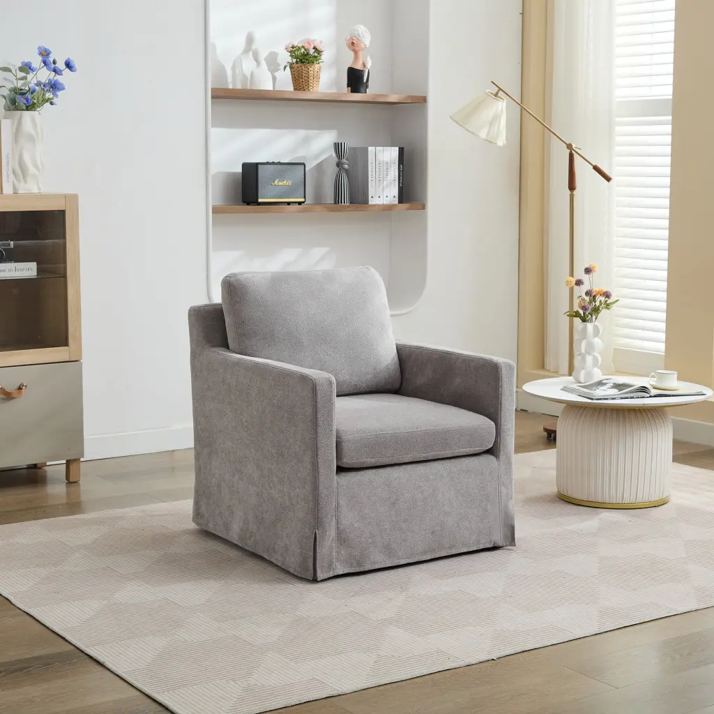 29.92 Inch Swivel Accent Chair Upholstered Skirted Removable Cushion w1852