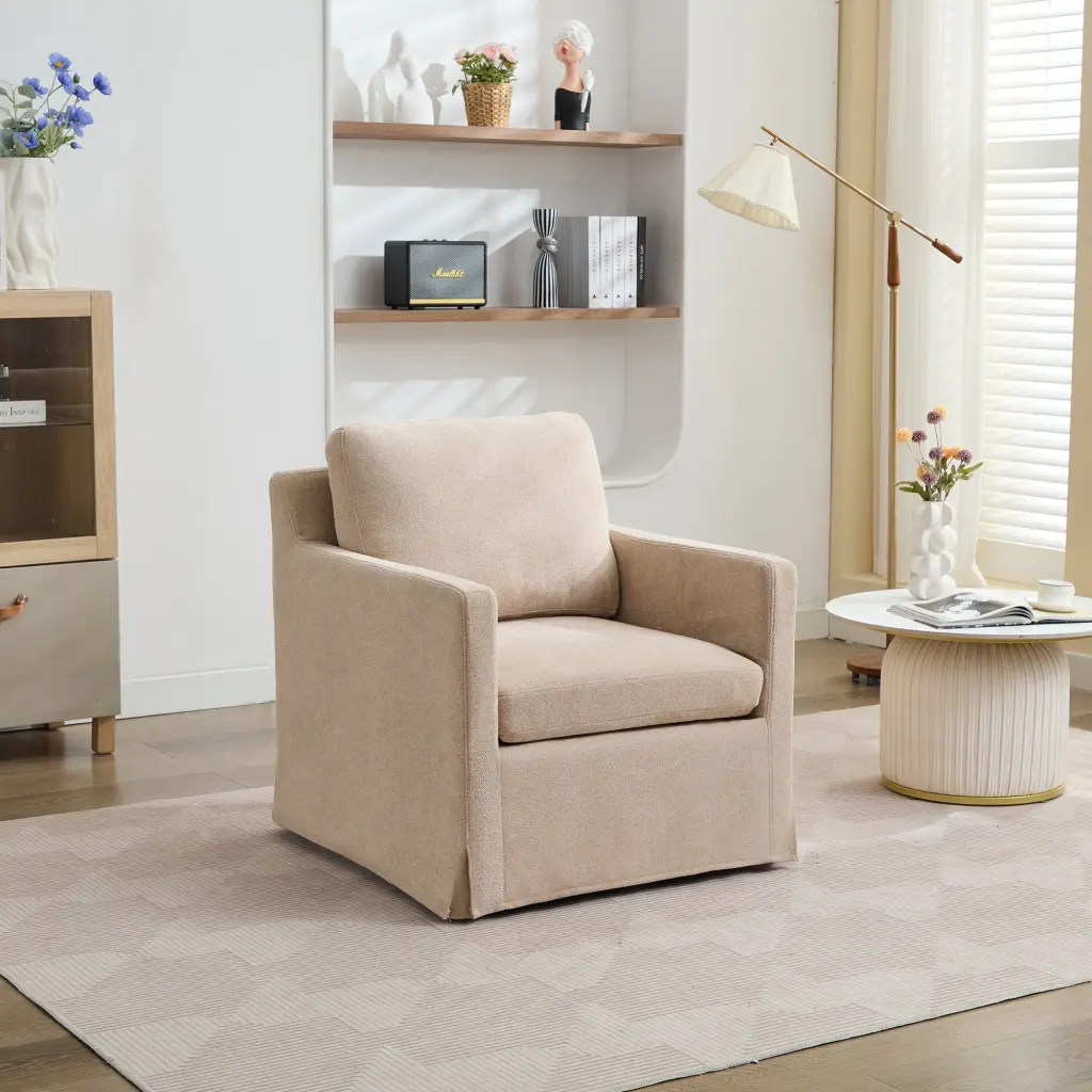 29.92 Inch Swivel Accent Chair Upholstered Skirted Swivel Chair Removable Cover w1852