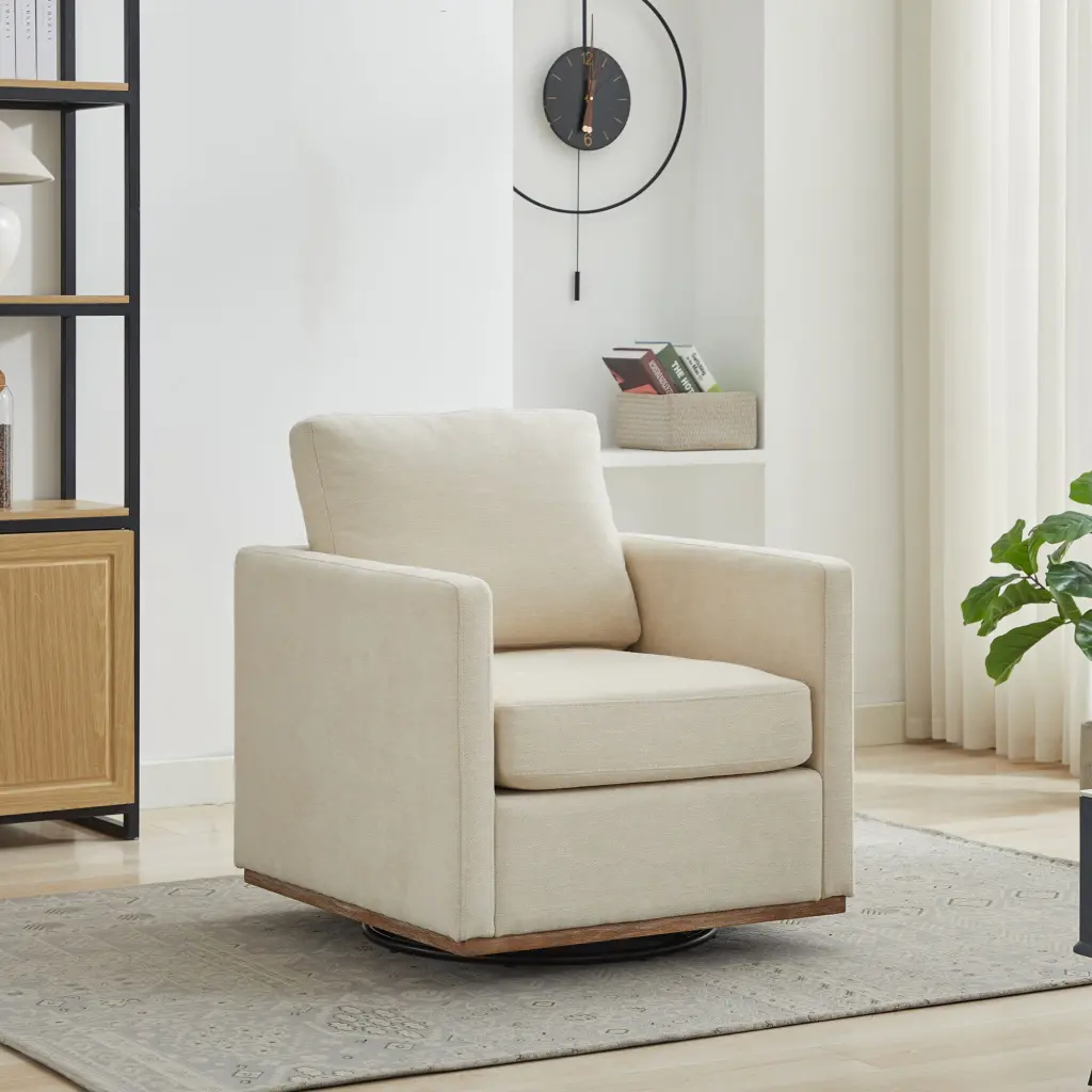 30.7 Inch Square Upholstered Swivel Accent Chair Living Room w1852