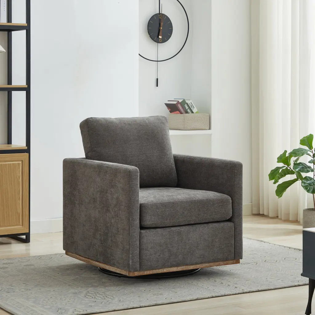 30.7 Inch Square Upholstered Swivel Accent Chair Comfortable Seating w1852