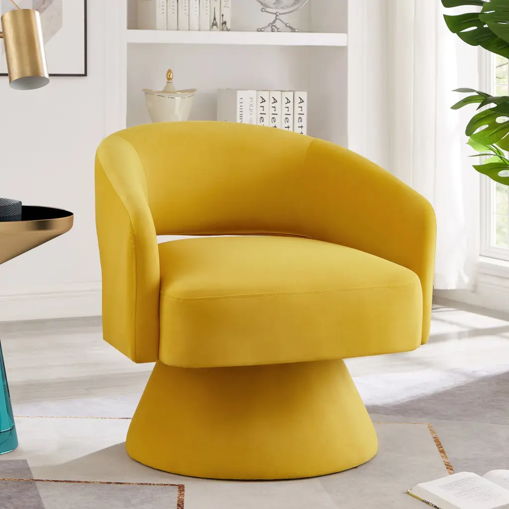 Modern Swivel Barrel Chair Upholstered Velvet Round Accent Chair 360 Degree Rotation wm home furniture