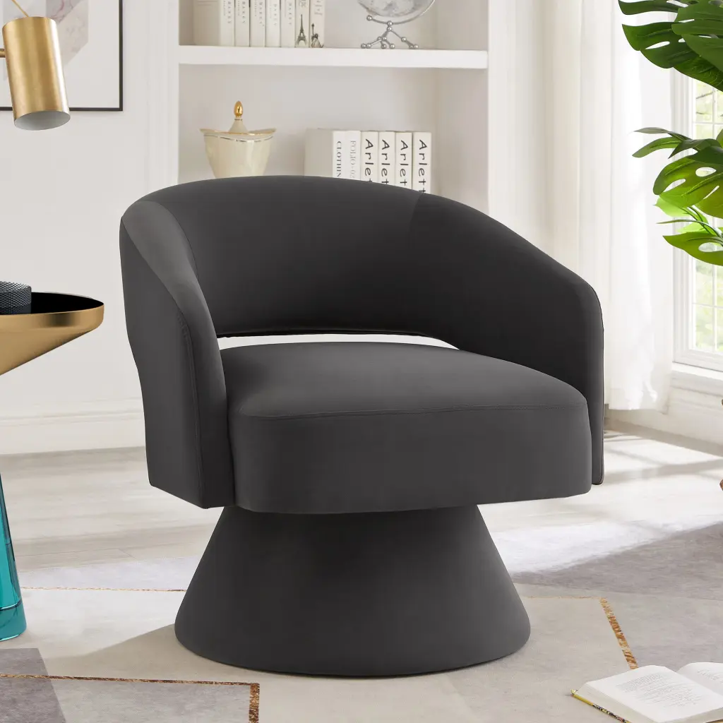 Modern Swivel Barrel Chair Upholstered Velvet Round Accent Chair 360 Degree wm home furniture