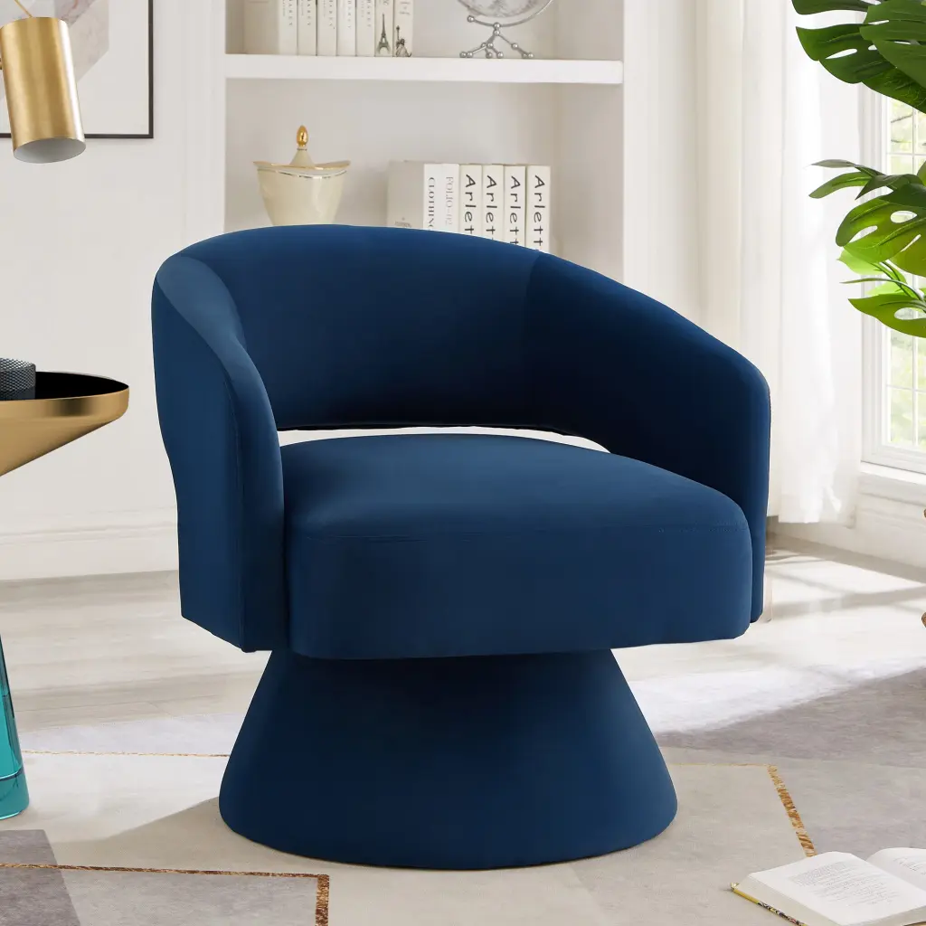 Modern Swivel Barrel Chair Upholstered Velvet Round Accent Chair 360 Degree wm home furniture