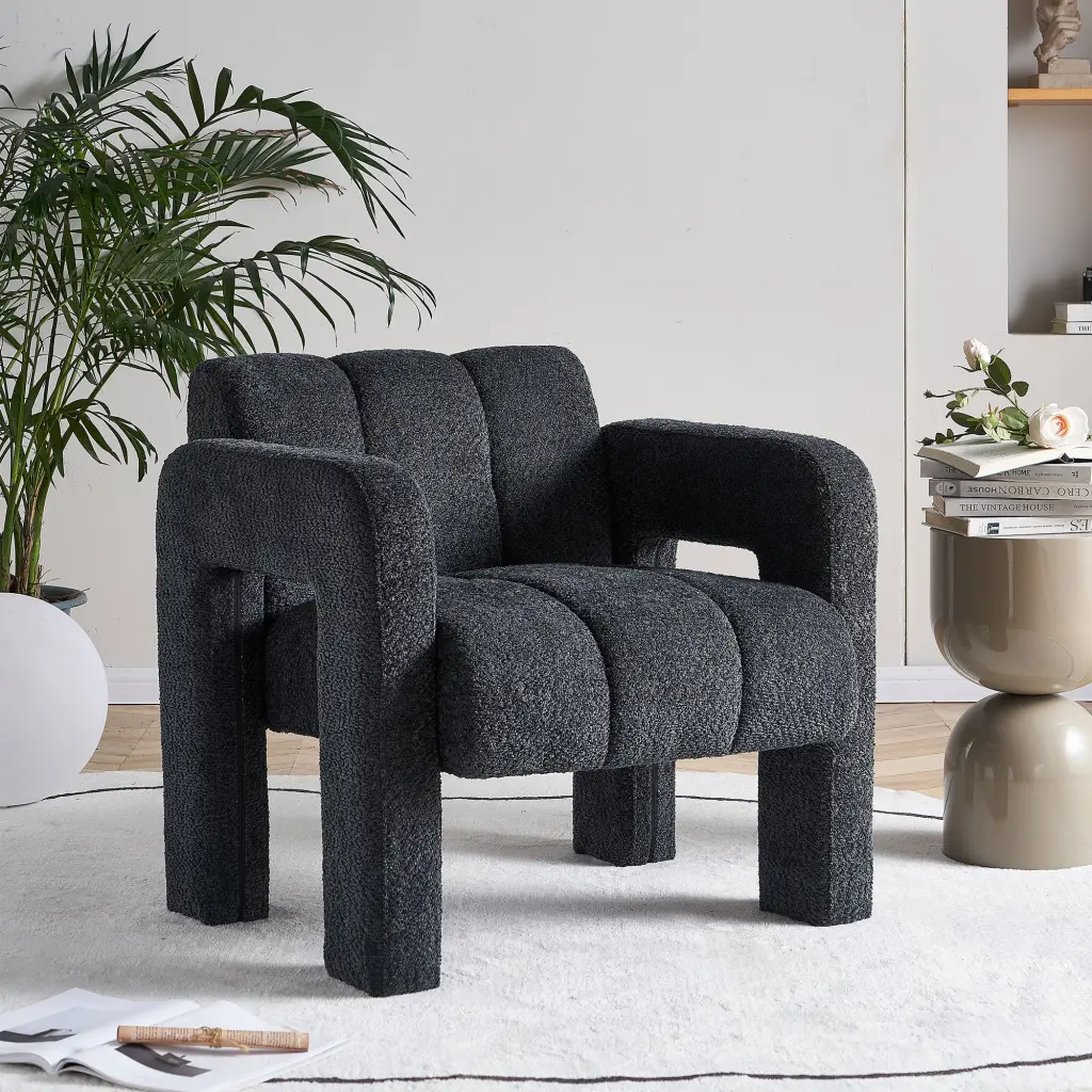 31.10 Wide Boucle Upholstered Accent Chair Dark Grey Primary Living Space wq furniture