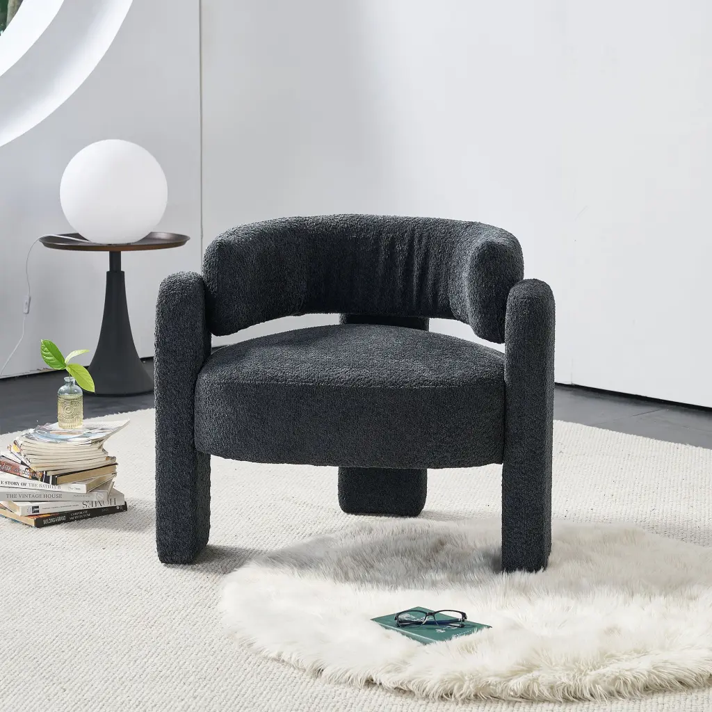 34.65 Inch Wide Boucle Upholstery Accent Chair Dark Grey wq furniture
