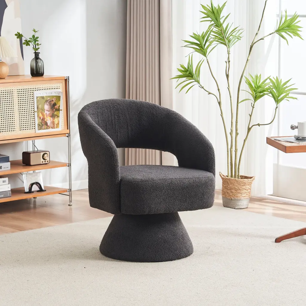 Swivel Accent Chair Round Barrel Fabric Armchair Living Room xr-1361
