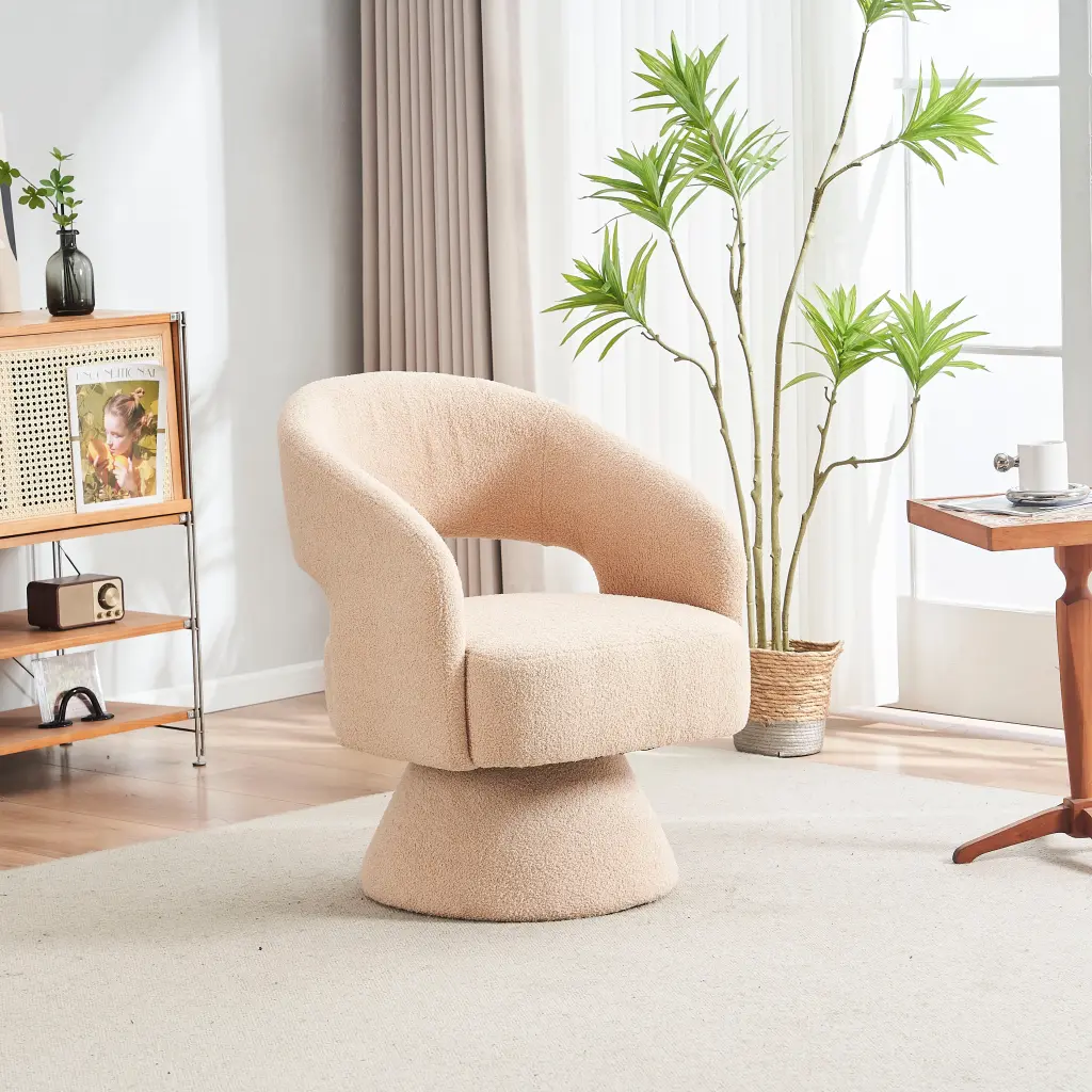 Swivel Accent Chair Round Barrel Fabric Armchair Living Room xr-1361