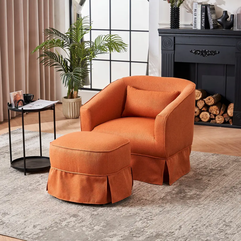 Swivel Barrel Chair Ottoman, Modern Armchair Living Room xr-1361