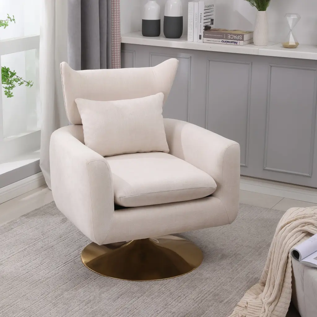 Timeless Mid Century 360 Degree Swivel Accent Chair Beige Linen Modern Living Room Furniture xr-1361