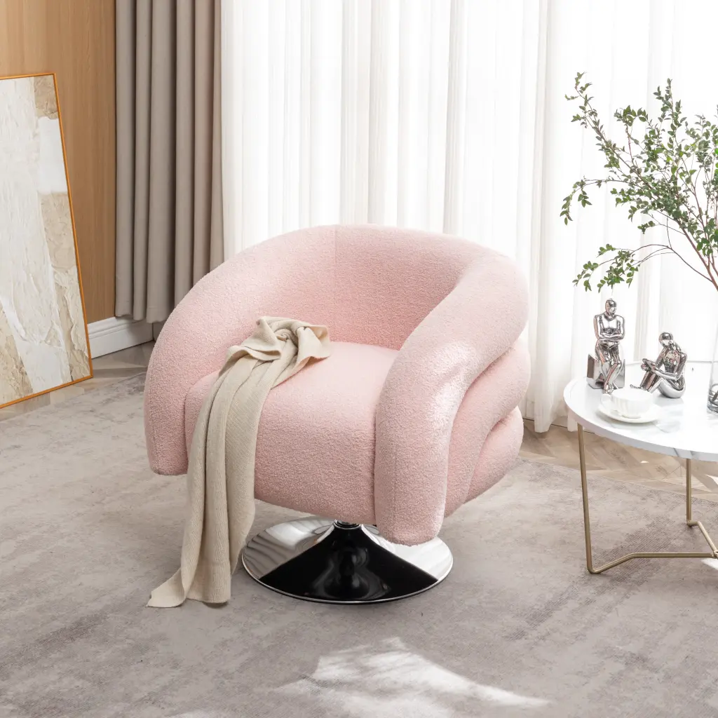 Modern Pink Single Swivel Sofa Chair Teddy Upholstered Lounge Chair zen zone