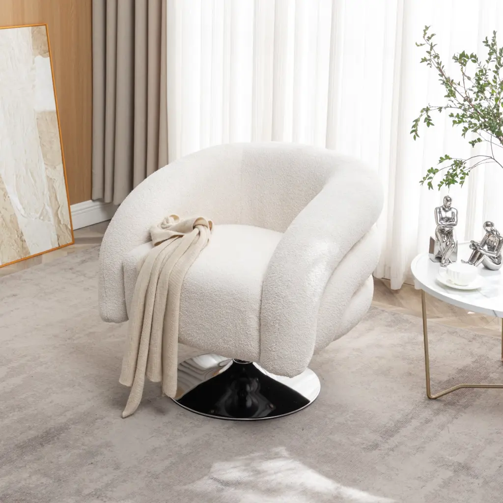 Modern White Single Swivel Sofa Chair Teddy Upholstered Chair zen zone