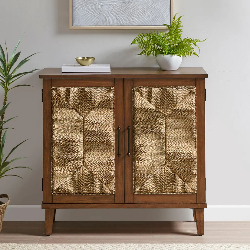 Artisan-made Seagrass 2 Door Accent Chest Natural Wood Storage Cabinet jla